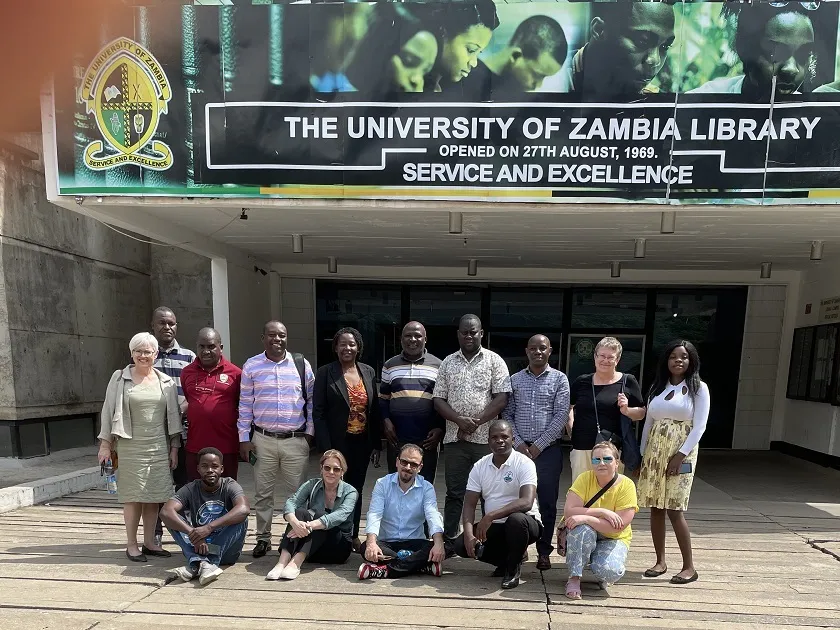 People in front of the main library