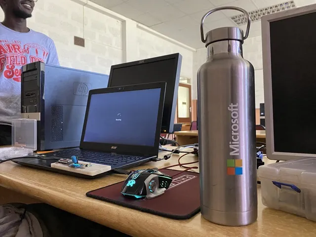 Laptop and a microsoft flask